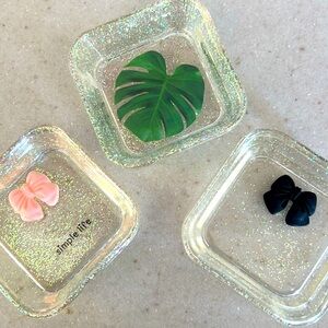 Set of 3 glittery handmade trinket dishes, ring dish, jewelry dish